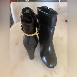 Ted Baker Black Leather Ankle Boots with Gold Strap